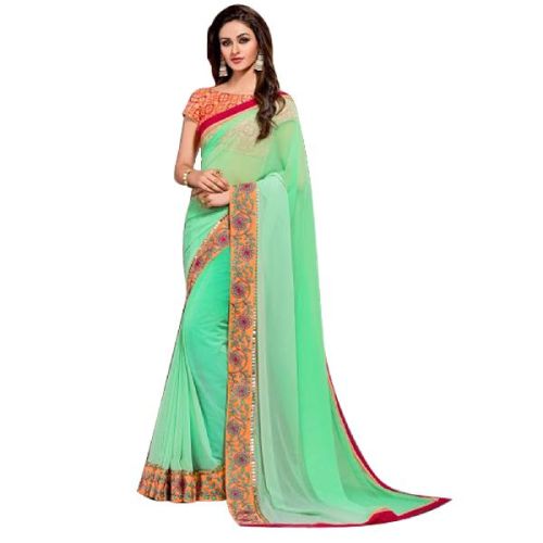 Styloshopper Pure Georgette Designer Saree 2508, Color : Turqoiuse