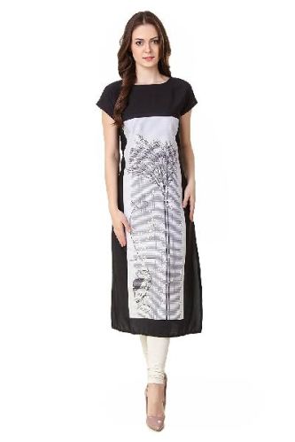 Printed Crepe Kurti-6, Color : White