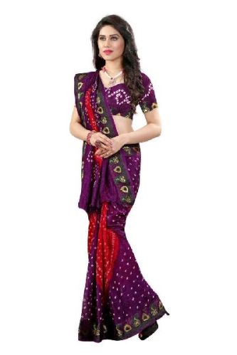 Jacquard Silk Triangle Bandhani Sarees, Technics : Handwork