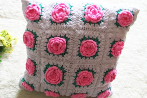 Handmade Flower Shape Crochet Pillow