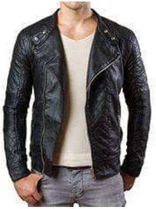 Full Sleeve Leather Men's Casual Jacket, Color : Black