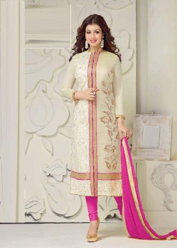 Pink Embroidered Un Stitched Straight Suit, Gender : Female