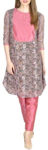 Floral Net Kurti With Bottom