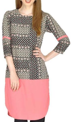 Pink and Black Printed Crepe Kurti