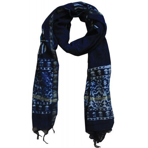 Printed Indigo Chanderi Dupatta, Color : Blue