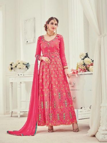 Silk Long Designer Salwar Kameez, Color : Pink