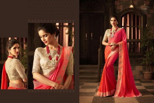 Party Wear Golden Feel Silk Sarees, Color : Red