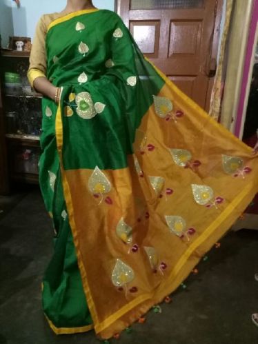 Applique Work Handloom Cotton Silk Sarees