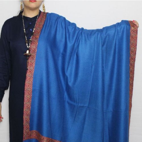 Blue Golden Border Sozni Pashmina Shawl