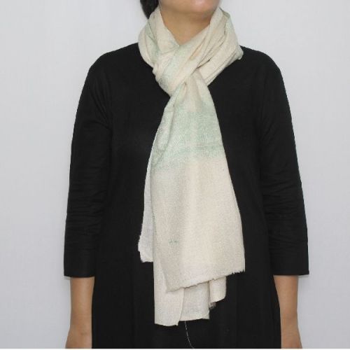 White Aqua Blue Hand-Woven Pashmina Stole