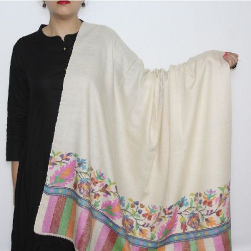 White-Multicolored Kani Paldar Pashmina Shawl