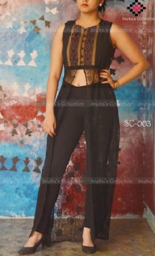 Front Open Ikkat & Net Kurti