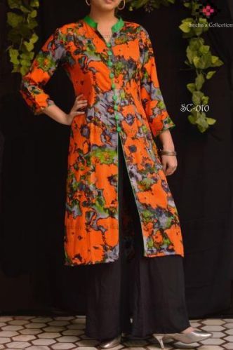 Rayon Kurti & Wrinkled Fabric Palazzo, Occasion : Casual Wear, Party Wear