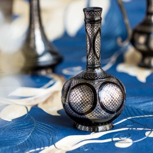 Culstreet ZInc BIDRI HANDMADE DECORATIVE VASE, For Decoration, Gifting, Size : 10x10x18 Cm