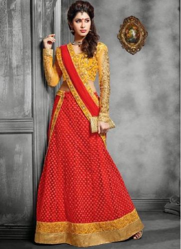 Yellow Border Lehenga Choli, Occasion : Party Wear, Wedding Wear