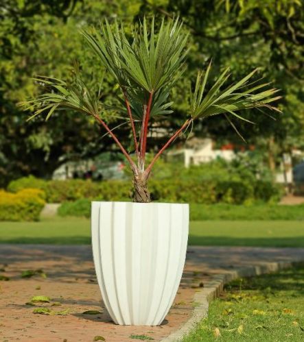 New Carved Lining Pattern LED Planter, Color : White