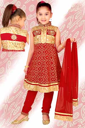 Chanderi kIDS Salwar Kameez -01, Feature : Anti-Wrinkle, Comfortable, Embroidered, Impeccable Finish