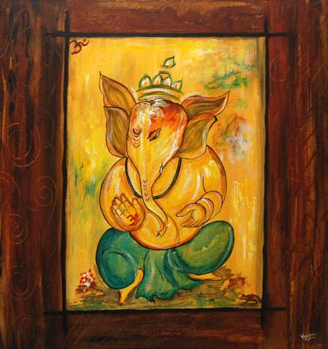 Code No. 523 Ganesha Canvas Paintings, Pattern : Plain