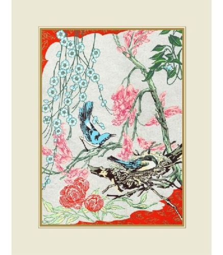 Bluebirds Art Prints On Silk, For Decoration, Size : 21 X 16