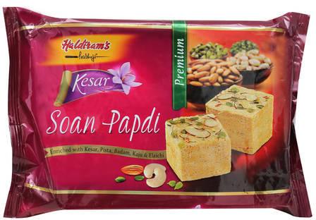 Prabhuji Haldiram Soft Kesar Soan Papdi, Color : Yellow Flaky Sweet, Certification : FSSAI Certified