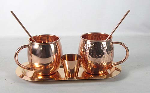 COPPER MUG, STRAW, SHOT GLASS WITH TREAT.