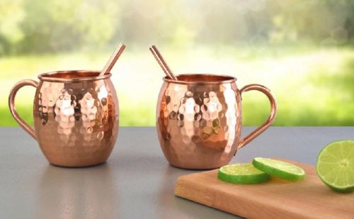 COPPER MUG WITH STRAW COPPER., For Drinkware, Color : NATURAL