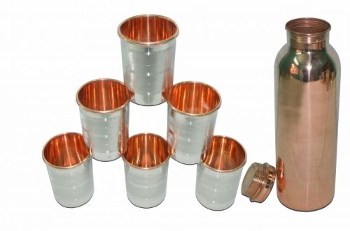 PURE COPPER BOTTLE WITH METAL GLASS., For Drinkware, Feature : Eco- Friendly