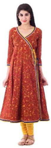 Hand Block Printed Angrakha Kalidar Regal Jaal Kurtis