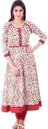 Hand Block Printed Floral Anarkali Kurtis