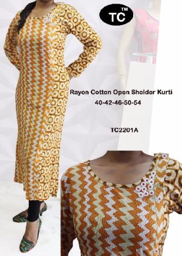 Rayon Cotton Off Shoulder Kurti