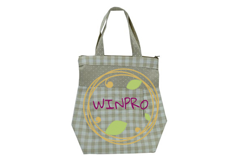Beige Check Printed Fabric Return Gift Bag