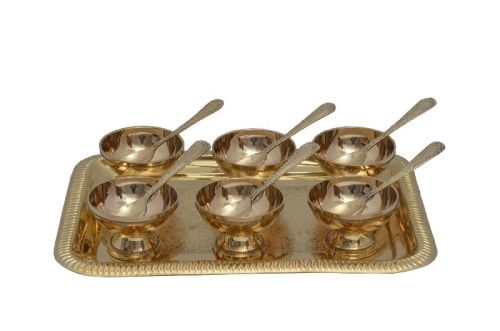 Brass Ice Cream Set, Color : Golden