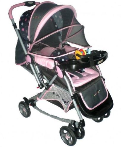 Polly's PET Baby Rocking Stroller With Mosquito Net - Pink