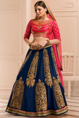 Cotton Silk Zari Work Blue Lehenga Choli