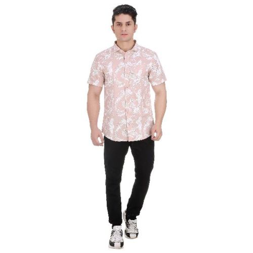 Girggit All Over Coastal Print Pale Mauve Half Sleeves Casual Shirt With Silicon Wash