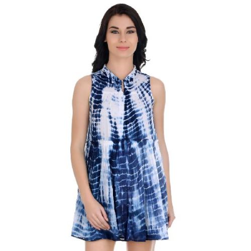 Girggit Cloud Dancer Tie And Dye Sleevess Collared Dress Shirt