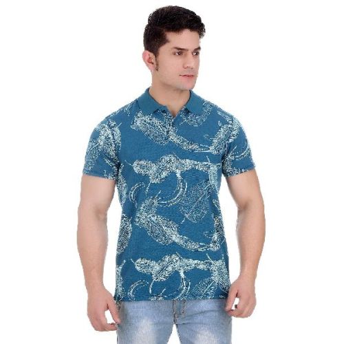 Girggit Overdyed Stargazer All Over Coastal Print Pique Cotton Polo T-Shirt With Enzyme Wash