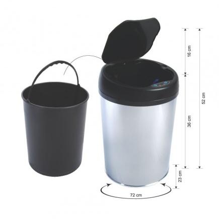Black Lid Stainless Steel Body Automatic Lightweight Sensor Dustbin