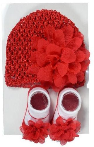 Red White Crochet Cap Baby Socks
