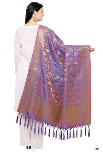 KF Charming Blue Golden Banarasi Style Dupatta With Tassel