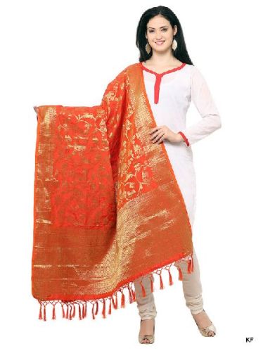 KF Latest Orange Golden Banarasi Style Dupatta