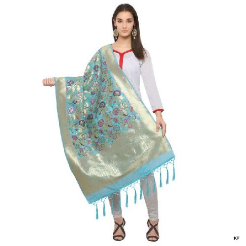 KF Light BlueGolden Zari Work Banarasi Style Dupatta