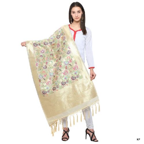 KF Light CreamGolden Zari Work Banarasi Style Dupatta