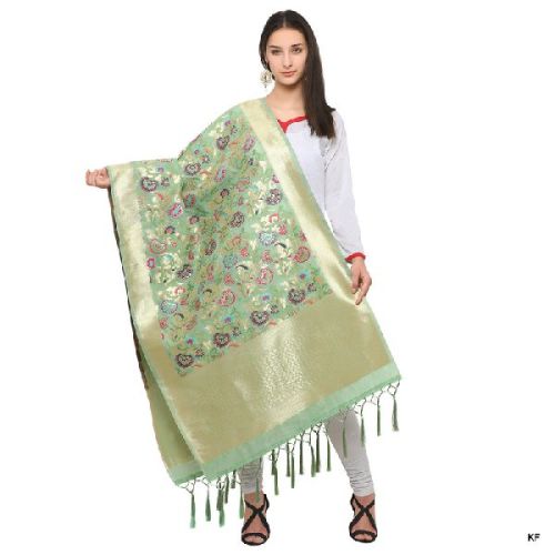 KF Light GreenGolden Zari Work Banarasi Style Dupatta