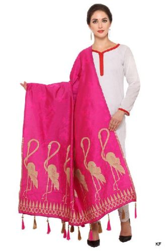 KF Pink Golden Banarasi Dupatta With Crane Bird Design