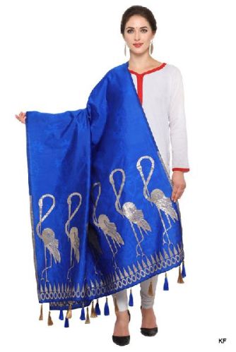 KF Royal Blue Golden Banarasi Dupatta With Crane Bird Design