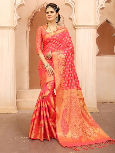 Krutifashion Peach Banarasi Style Saree