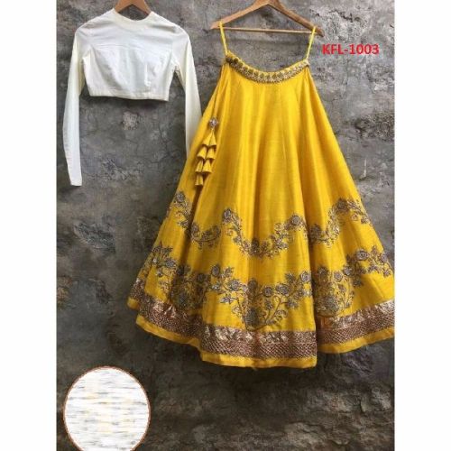 Ladies Wear New Yellow Malbouri Silk Designer Lahenga Choli