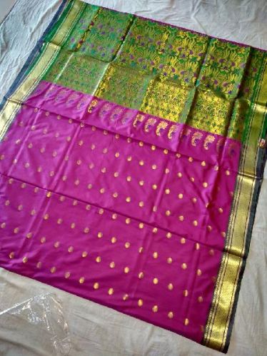 Pink Banarasi Saree With Weaving Work