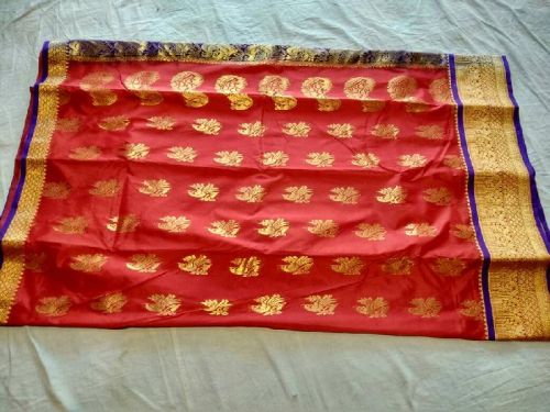 Red Printed Banarasi Silk Saree